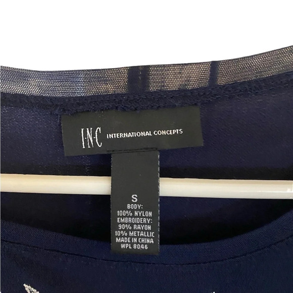 INC international concepts Y2k blue floral sheer mesh embroidered top - Picture 7 of 8